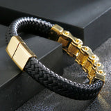 12MM Motorcycle Chain Man Bracelet Braided Leather Wrist Charm