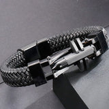12MM Motorcycle Chain Man Bracelet Braided Leather Wrist Charm