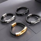 12MM Motorcycle Chain Man Bracelet Braided Leather Wrist Charm