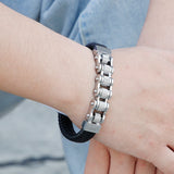12MM Motorcycle Chain Man Bracelet Braided Leather Wrist Charm