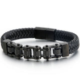 12MM Motorcycle Chain Man Bracelet Braided Leather Wrist Charm