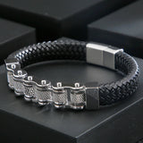 12MM Motorcycle Chain Man Bracelet Braided Leather Wrist Charm