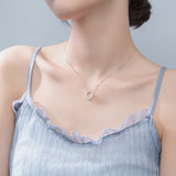 925 Silver Crystals CZ Set Circle Pendant Necklace for Lady