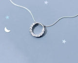 925 Silver Crystals CZ Set Circle Pendant Necklace for Lady