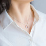 925 Silver Crystals CZ Set Circle Pendant Necklace for Lady