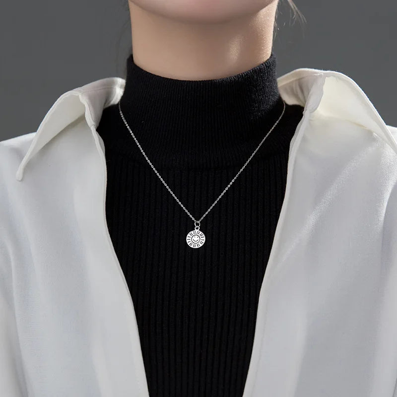 925 Silver Smile Sun Coin Pendant Necklace Clavicle Jewelry
