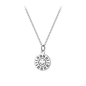 925 Silver Smile Sun Coin Pendant Necklace Clavicle Jewelry