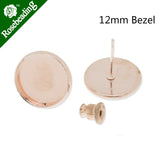 12MM Round Stud Earrings, Rose Plated, Earring Bezels, 50pcs/Lot