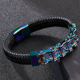 12MM Stainless Steel Motorcycle Chain Wrap Bracelet Men's Leather Bangle