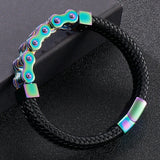 12MM Stainless Steel Motorcycle Chain Wrap Bracelet Men's Leather Bangle