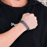 12MM Stainless Steel Motorcycle Chain Wrap Bracelet Men's Leather Bangle