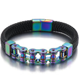 12MM Stainless Steel Motorcycle Chain Wrap Bracelet Men's Leather Bangle