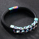12MM Stainless Steel Motorcycle Chain Wrap Bracelet Men's Leather Bangle