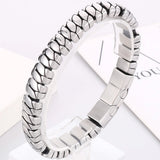 12MM Wide Stainless Steel Bracelet for Men with Cowhide Hand Chain