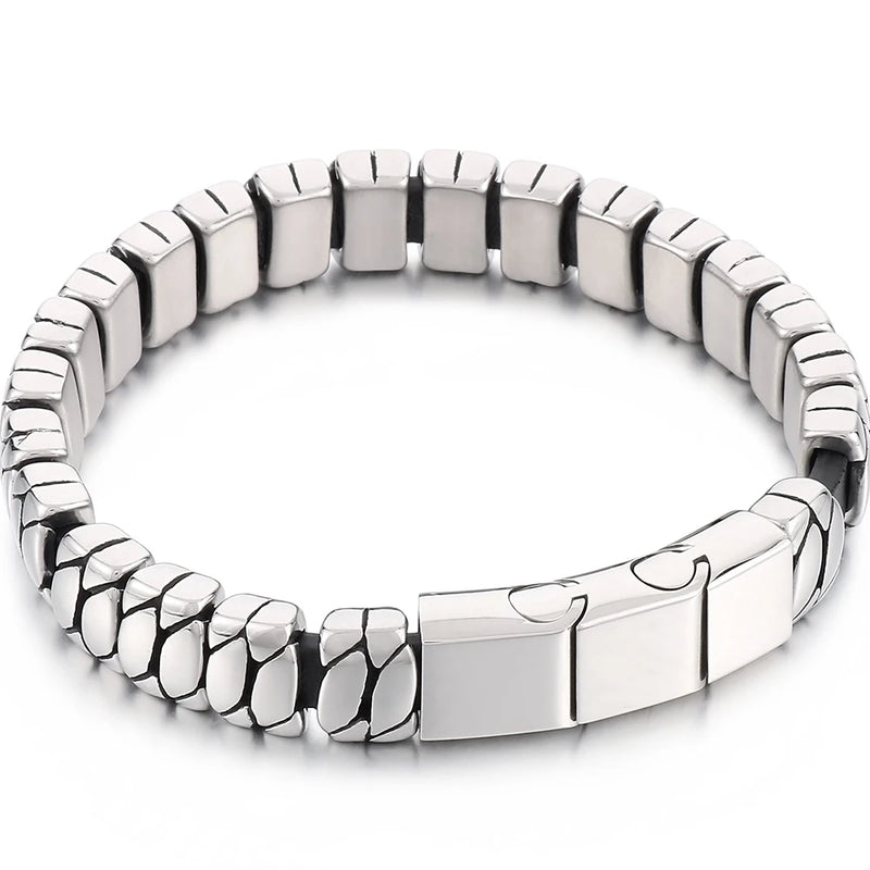 12MM Wide Stainless Steel Bracelet for Men with Cowhide Hand Chain