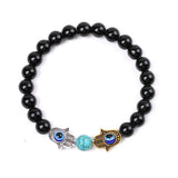 12PC Silver Palm Evil Eye Bracelet Tiger Eye Stone Charm Bracelet for Women