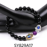 12PC Silver Palm Evil Eye Bracelet Tiger Eye Stone Charm Bracelet for Women