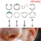 12PCS/14PCS/20PCS/21PCS Rhinestone Nose Studs Ring Hoop