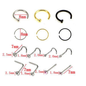 12PCS/14PCS/20PCS/21PCS Rhinestone Nose Studs Ring Hoop