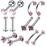 12PCS 16G Steel Nose Rings CZ Curved Prong Ear Lip Piercing Body Jewelry