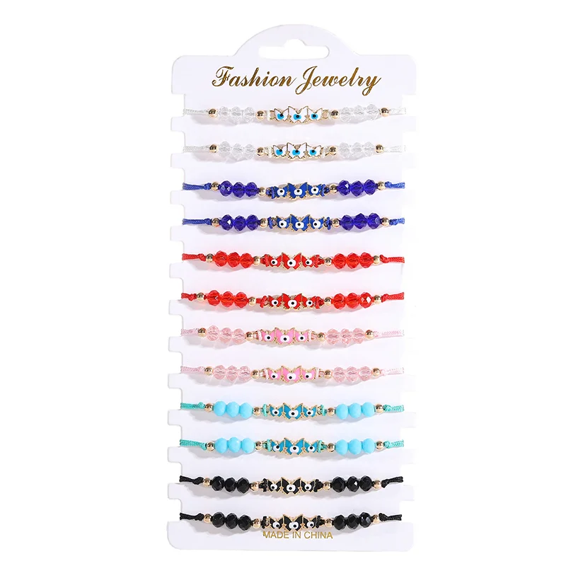 12PCS Alloy Butterfly Hand-woven Bracelet Set Eye Beaded Bracelet