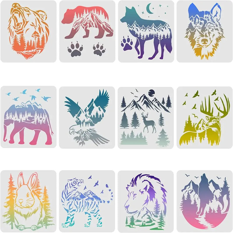 12PCS Animal Stencils for Wildlife Painting on Wood Fabric Canvas