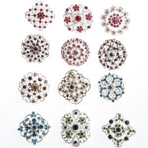 12PCS Clear Crystal Rhinestones Brooches Plated for Wedding Bouquet Kits