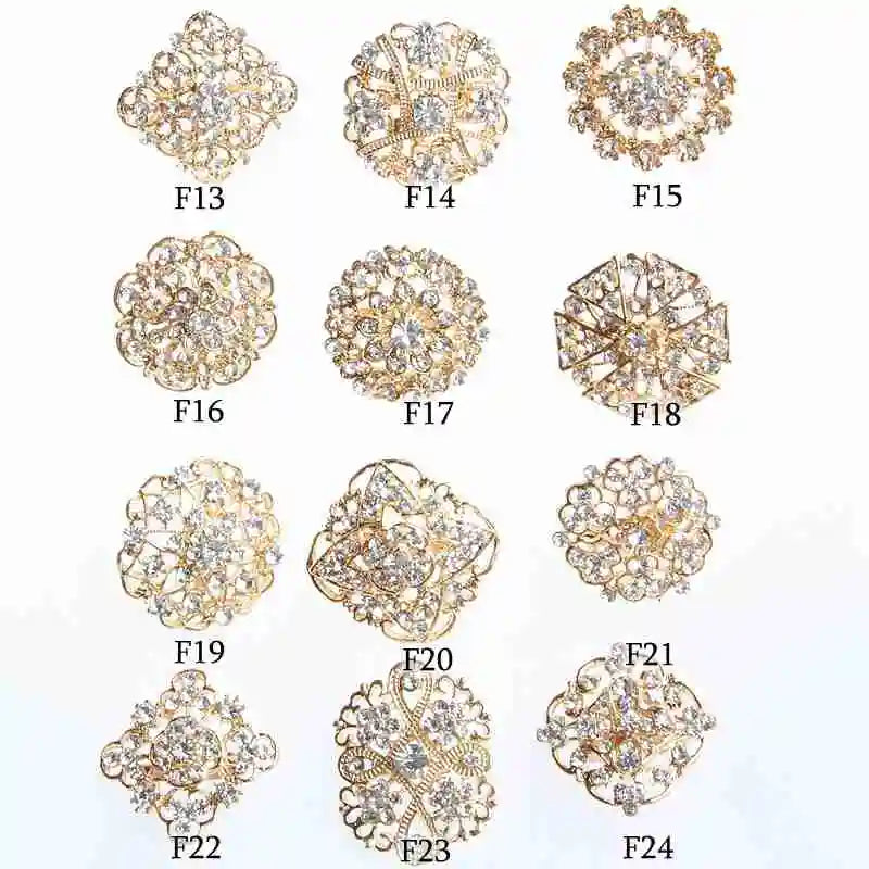 12PCS Clear Crystal Rhinestones Brooches Plated for Wedding Bouquet Kits