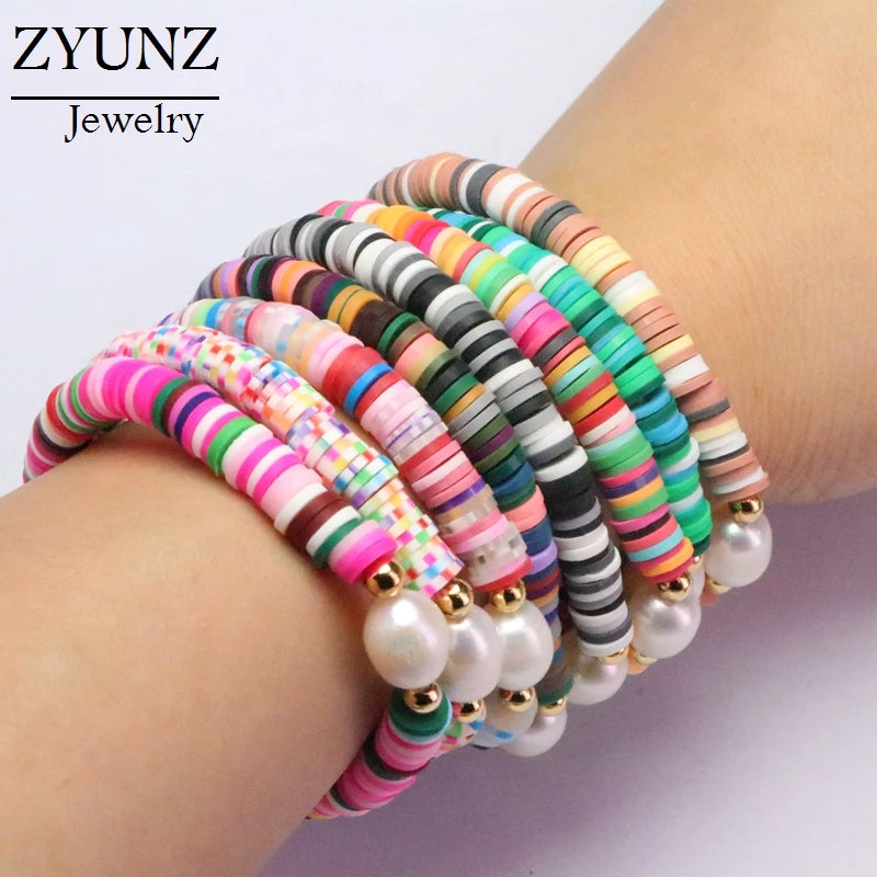 Colorful Polymer Clay Beads Bracelet, Nature Pearl Bracelet