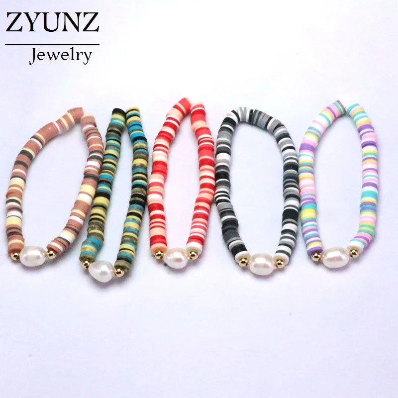 Colorful Polymer Clay Beads Bracelet, Nature Pearl Bracelet