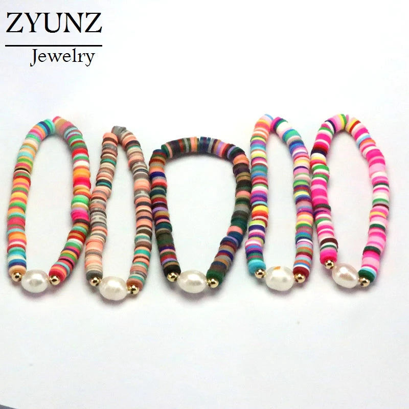 Colorful Polymer Clay Beads Bracelet, Nature Pearl Bracelet