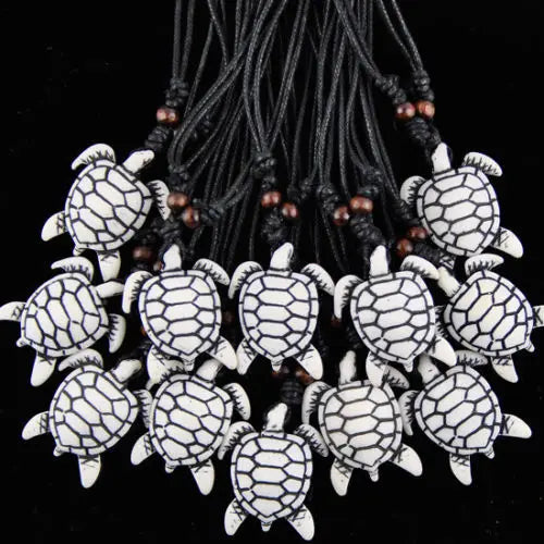 12PCS Hawaiian Surfing Turtles Pendants Wood Beads Necklace