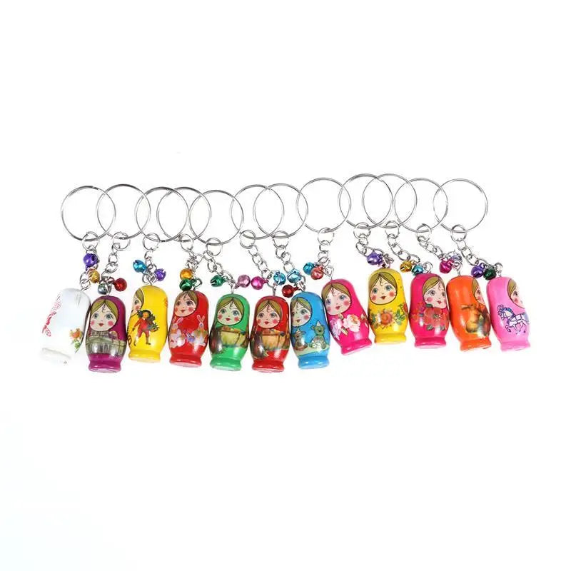 12PCS Wood Matryoshka Key Chains Adault Toys Key Rings