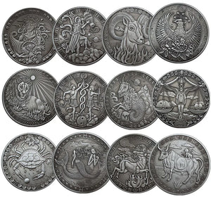 12PCS Zodiac Coin Challenge Silver Plated Set Art Collection Gift