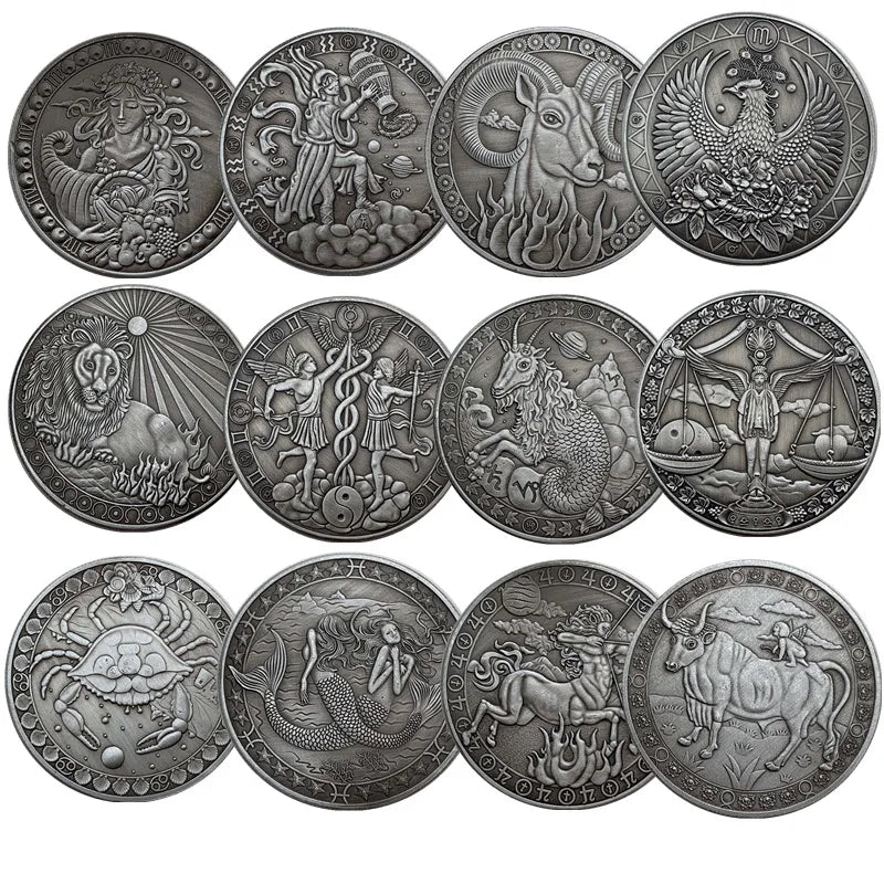 12PCS Zodiac Coin Challenge Silver Plated Set Art Collection Gift