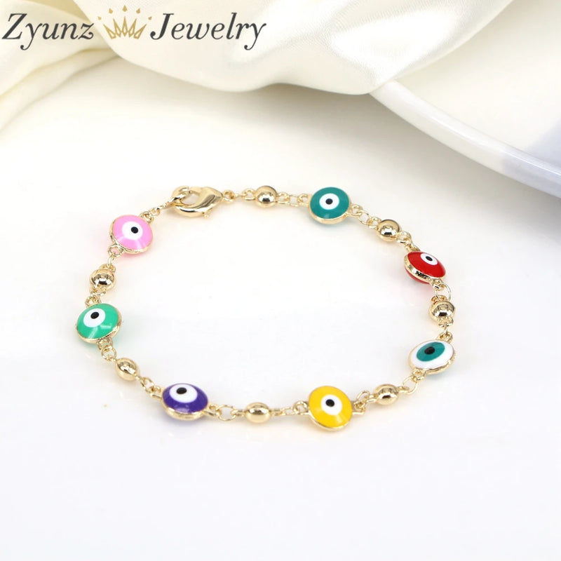 12PCS Evil Eye Enamel Bead Bracelet Men Women 7 Colors Chain Jewelry