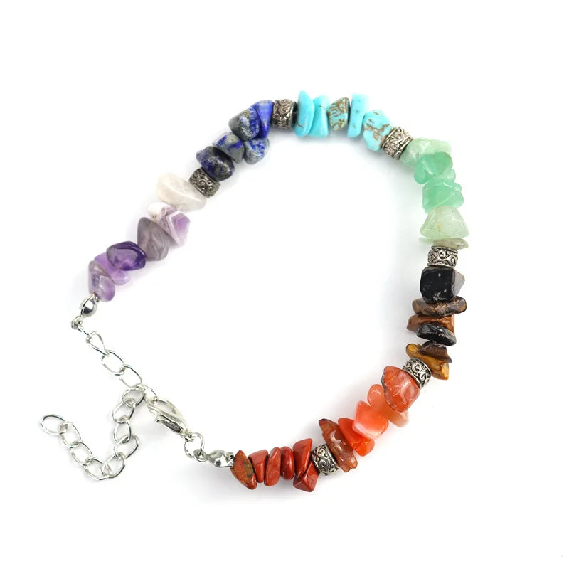 12PCS Gravel Stone Beads Bracelet - Rose Quartz Green Aventurine Amethyst