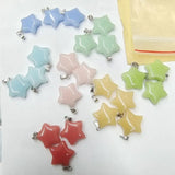 12PCS Natural Jade Stone Pendants 20MM Five Star Shape Mix Colors For Women