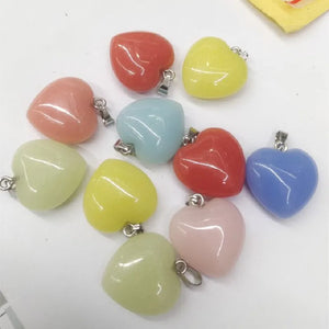 12PCS Jade Stone Heart Shape Pendants 20MM for DIY Necklace or Bracelet