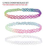 12PCS Gothic Henna Tattoo Stretch Elastic Necklaces Value Pack