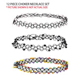 12PCS Gothic Henna Tattoo Stretch Elastic Necklaces Value Pack