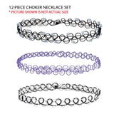 12PCS Gothic Henna Tattoo Stretch Elastic Necklaces Value Pack