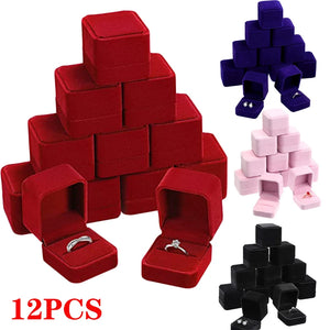 12PCS Velvet Ring Box Storage Organizer Gift Packaging Box