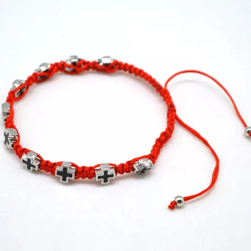 12PCS Hand-braided Red Rope Dripping Oil Cross Bracelet Christening Gift