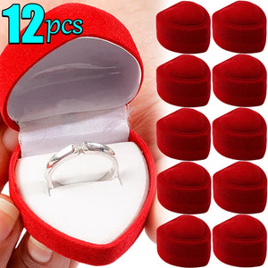 12PCS Red Heart Ring Box Earrings Display Gift Boxes Wedding
