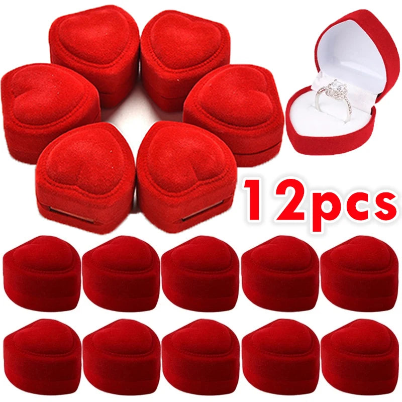 12PCS Red Heart Ring Box Earrings Display Gift Boxes Wedding