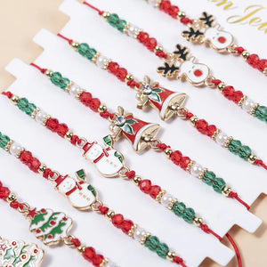12PCS/SET Christmas Charm Bracelet Santa Snowman Bells Snowflake Bracelet