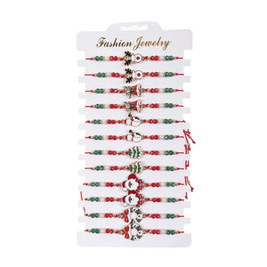 12PCS/SET Christmas Charm Bracelet Santa Snowman Bells Snowflake Bracelet
