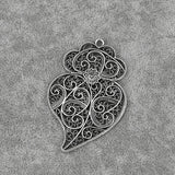 12PCS Tibetan Silver Large Hollow Filigree Flower Viana Heart Charms Pendants