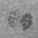 12PCS Tibetan Silver Large Hollow Filigree Flower Viana Heart Charms Pendants